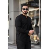 Düz Hakim Yaka Slim Fit Uzun Kollu Erkek Gömlek - XL - Siyah