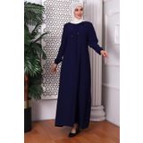 Düz İndigo Boynundan Bağcıklı Ferace 9229-22