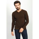 Düz Kahverengi Slim Fit Erkek V Yaka Kazak