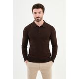 Düz Kahverengi Slim Fit Polo Yaka Erkek Triko Kazak - 2XL