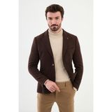 Düz Kahverengi Slim Fit Torba Cep Mono Yaka Yün Erkek Ceket - 50