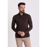 Düz Kahverengi Slim Fit Uzun Kollu Polo Yaka Erkek T-Shirt
