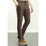 Düz Kahverengi Super Slim Fit Beli Lastikli İpli Erkek Pantolon - 32
