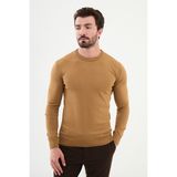 Düz Kamel Rengi Slim Fit Erkek Bisiklet Yaka Kazak - XL