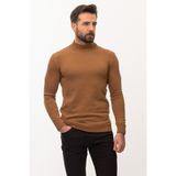 Düz Kamel Rengi Slim Fit Erkek Yarım Balıkçı Yaka Kazak