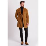 Düz Kamel Rengi Slim Fit Geniş Yaka Yün Erkek Kaban - 46