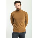 Düz Kamel Rengi Slim Fit Tam Balıkçı Yaka Erkek Kazak - 2XL