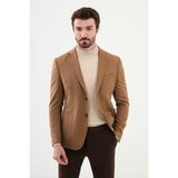 Düz Kamel Rengi Slim Fit Torba Cep Mono Yaka Punto Dikiş Erkek Ceket - 46