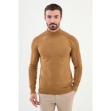 Düz Kamel Rengi Slim Fit Yarım Balıkçı Yaka Erkek Triko Kazak