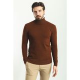 Düz Kiremit Rengi Slim Fit Tam Balıkçı Yaka Erkek Kazak - 2XL
