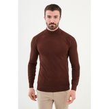 Düz Kiremit Rengi Slim Fit Yarım Balıkçı Yaka Erkek Triko Kazak