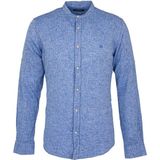 Düz Koyu Saks Rengi Slim Fit Hakim Yaka Basic Keten Erkek Gömlek