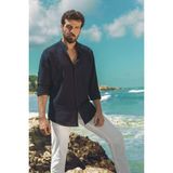 Düz Lacivert Renk Slim Fit Hakim Yaka Erkek Gömlek