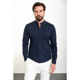 Düz Lacivert Slim Fit Hakim Yaka Uzun Kollu Erkek Gömlek - 2XL
