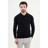 Düz Lacivert Slim Fit Polo Yaka Erkek Triko Kazak - XL