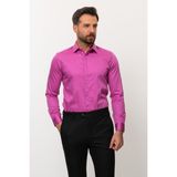 Düz Lila Rengi Slim Fit Polikort Yaka Klasik Erkek Gömlek