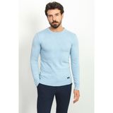 Düz Mavi Renk Slim Fit Erkek Bisiklet Yaka Kazak