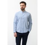 Düz Mavi Renk Slim Fit Hakim Yaka Basic Keten Erkek Gömlek - 2XL