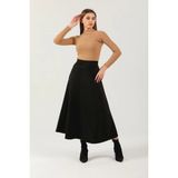 Düz Mevlana Süet Etek Kadın - Siyah - XL