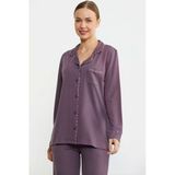 Düz Renk Gömlek Model Pijama Takım - Mor
