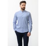 Düz Saks Rengi Slim Fit Hakim Yaka Basic Keten Erkek Gömlek