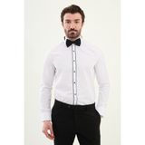 Düz Şerit Düğmeli Beyaz Slim Fit Ata Yaka %100 Pamuk Erkek Gömlek