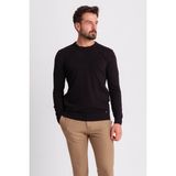 Düz Siyah Renk Slim Fit Erkek Bisiklet Yaka Kazak