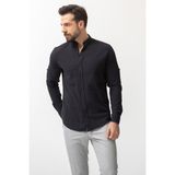 Düz Siyah Renk Slim Fit Hakim Yaka Erkek Gömlek - 2XL