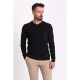 Düz Siyah Renk Slim Fit V Yaka Erkek Kazak - 2XL