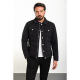 Düz Siyah Slim Fit Gömlek Yaka Şişme Erkek Mont - 50