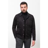 Düz Siyah Slim Fit Gömlek Yaka Süet Erkek Mont - 54