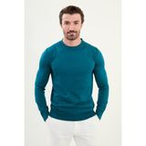 Düz Slim Fit Bisiklet Yaka Basic Erkek Triko Kazak - Petrol
