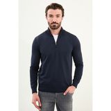 Düz Slim Fit Fermuarlı Yarım Balıkçı Erkek Triko Kazak - Lacivert