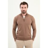Düz Slim Fit Fermuarlı Yarım Balıkçı Erkek Triko Kazak - Sütlü Kahve - XL