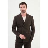 Düz Slim Fit Geniş Yaka Kruvaze Erkek Takım Elbise - 50 - Kahverengi - 6 Drop