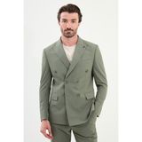 Düz Slim Fit Geniş Yaka Kruvaze Erkek Takım Elbise - 56 - Haki - 6 Drop