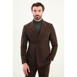Düz Slim Fit Geniş Yaka Kruvaze Erkek Takım Elbise - Koyu Kahverengi - 6 Drop - 56