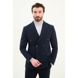 Düz Slim Fit Geniş Yaka Kruvaze Metal Düğmeli Erkek Ceket - Lacivert - 52