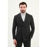 Düz Slim Fit Geniş Yaka Punto Dikiş Kruvaze Erkek Takım Elbise - Füme - 6 Drop - 52
