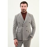 Düz Slim Fit Geniş Yaka Punto Dikiş Kruvaze Erkek Takım Elbise - Gri - 6 Drop - 54