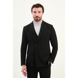 Düz Slim Fit Geniş Yaka Punto Dikiş Kruvaze Erkek Takım Elbise - Siyah - 6 Drop - 56