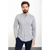 Düz Slim Fit Hakim Yaka Basic Keten Erkek Gömlek - 2XL - Gri