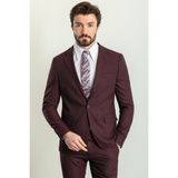 Düz Slim Fit Mono Yaka Keten Erkek Takım Elbise - 56 - 6 Drop - Bordo