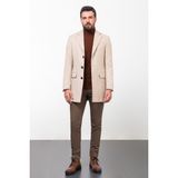 Düz Slim Fit Mono Yaka Klasik Erkek Kaşe Kaban - 48 - Bej
