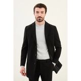 Düz Slim Fit Mono Yaka Klasik Erkek Kaşe Kaban - 50 - Siyah