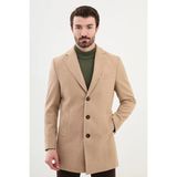 Düz Slim Fit Mono Yaka Klasik Erkek Kaşe Kaban - 54 - Bej