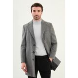 Düz Slim Fit Mono Yaka Klasik Yün Erkek Kaban - Antrasit - 54
