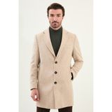 Düz Slim Fit Mono Yaka Klasik Yün Erkek Kaban - Bej - 52