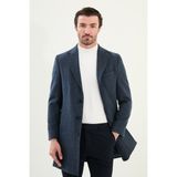 Düz Slim Fit Mono Yaka Klasik Yün Erkek Kaban - İndigo - 48