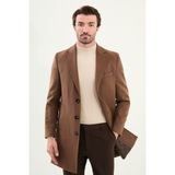 Düz Slim Fit Mono Yaka Klasik Yün Erkek Kaban - Kamel - 52